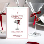 Modern Red Bow Champagne Birthday Invitation Einladung