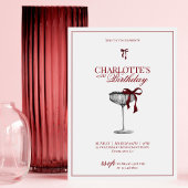 Modern Red Bow Champagne Birthday Invitation Einladung