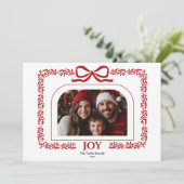 Modern Red Bow Jow Weihnachtsband Foto Rahmen Einladung (Stehend Vorderseite)