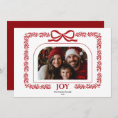 Modern Red Bow Jow Weihnachtsband Foto Rahmen Einladung (Vorne/Hinten)