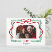 Modern Red Bow Jow Weihnachtsband Foto Rahmen Einladung (Stehend Vorderseite)