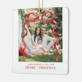 Modern Red Bow Merry Christmas Photo Keramikornament (Links)