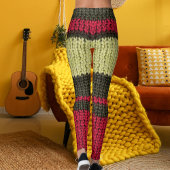 Modern Red Brown And Beige Striped Knitted Pattern Leggings