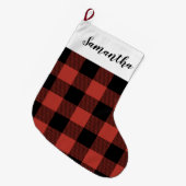 Modern Red Buffalo Kariert & Name Großer Weihnachtsstrumpf (Vorderansicht (hängend))