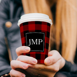 Modern Red Buffalo Kariert Personal Initial Pappbecher