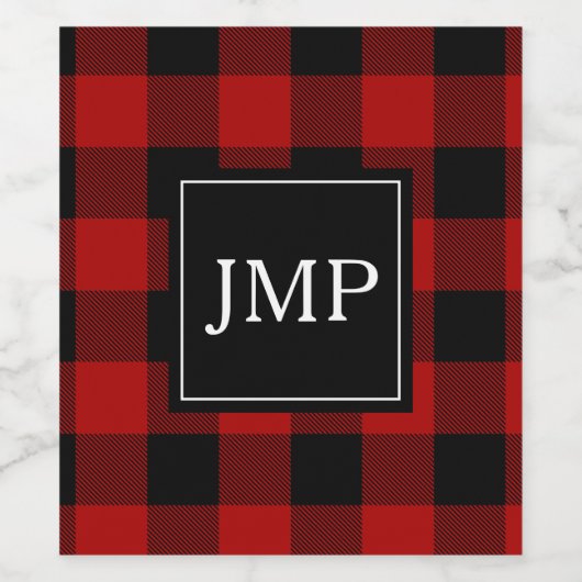 Modern Red Buffalo Kariert Personal Initial Weinetikett (Einzelnes Label)