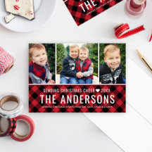 Modern Red Buffalo Plaid Family Photo Collage