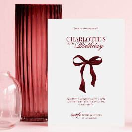 Modern Red Burgundy Bow Birthday Invitation Einladung