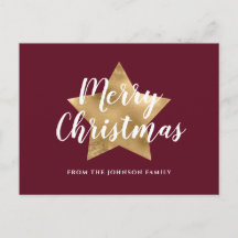 Modern Red Burgundy Gold Star Frohe Weihnachten