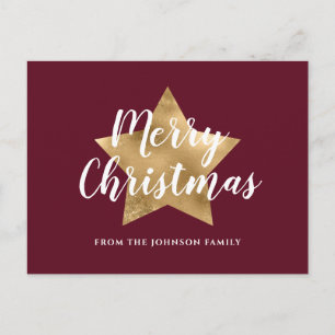 Modern Red Burgundy Gold Star Frohe Weihnachten Postkarte