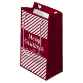 Modern Red Burgundy Stripes Christmas Kleine Geschenktüte (Vorderseite Schrägansicht)