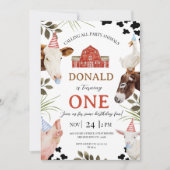 Modern Red Calling All Party Animals Farm Birthday Einladung (Vorderseite)