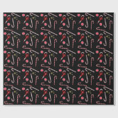 Modern Red Candy Cane Weihnachten Schwarz Geschenkpapier (Flach)