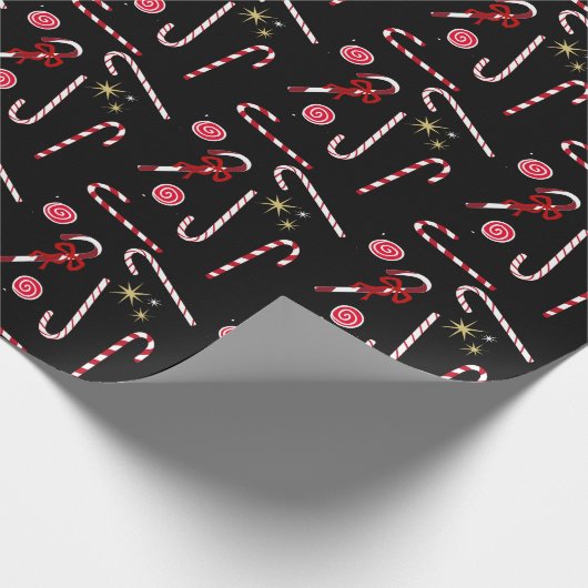 Modern Red Candy Cane Weihnachten Schwarz Geschenkpapier (Ecke)
