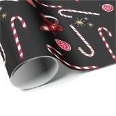 Modern Red Candy Cane Weihnachten Schwarz Geschenkpapier (Rolleneckpunkt)