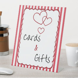 Modern Red Chalk Stripe Triple Heart Cards & Gifts Sockelschild