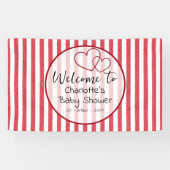 Modern Red Chalk Stripes Double Hearts Baby Shower Banner (Horizontal)