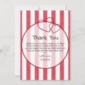 Modern Red Chalk Stripes Double Hearts Baby Shower Dankeskarte (Vorderseite)