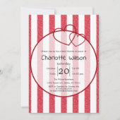 Modern Red Chalk Stripes Double Hearts Baby Shower Einladung (Vorderseite)
