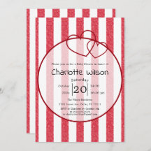 Modern Red Chalk Stripes Double Hearts Baby Shower