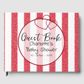 Modern Red Chalk Stripes Double Hearts Baby Shower Gästebuch (Vorderseite)