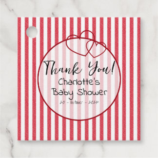 Modern Red Chalk Stripes Double Hearts Baby Shower Geschenkanhänger