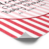 Modern Red Chalk Stripes Double Hearts Baby Shower Poster (Ecke)