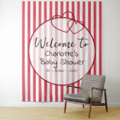 Modern Red Chalk Stripes Double Hearts Baby Shower Wandteppich (Beispiel)