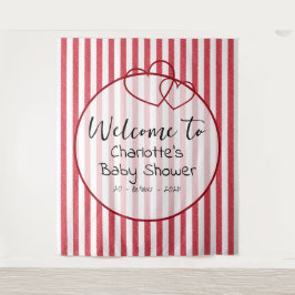 Modern Red Chalk Stripes Double Hearts Baby Shower Wandteppich