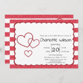 Modern Red Chalk Stripes Horizontal Baby Shower Einladung (Vorne/Hinten)