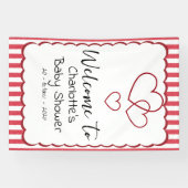 Modern Red Chalk Stripes Triple Hearts Baby Shower Banner (Horizontal)