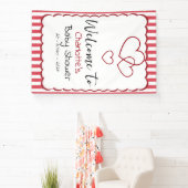 Modern Red Chalk Stripes Triple Hearts Baby Shower Banner (InSitu)