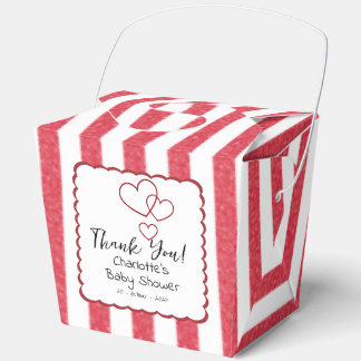 Modern Red Chalk Stripes Triple Hearts Baby Shower Geschenkschachtel