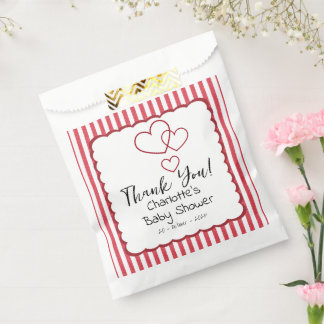 Modern Red Chalk Stripes Triple Hearts Baby Shower Geschenktütchen