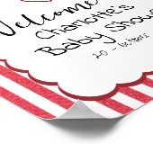 Modern Red Chalk Stripes Triple Hearts Baby Shower Poster (Ecke)