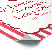 Modern Red Chalk Stripes Triple Hearts Baby Shower Poster (Ecke)