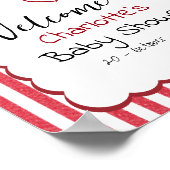 Modern Red Chalk Stripes Triple Hearts Baby Shower Poster (Ecke)