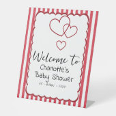 Modern Red Chalk Stripes Triple Hearts Baby Shower Sockelschild (Vorderseite)