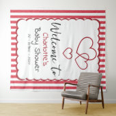 Modern Red Chalk Stripes Triple Hearts Baby Shower Wandteppich (Beispiel (Horizontal))
