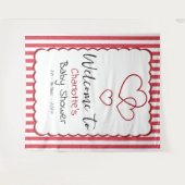 Modern Red Chalk Stripes Triple Hearts Baby Shower Wandteppich (Vorderseite (Horizontal))
