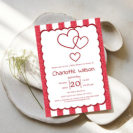 Modern Red Chalk Stripes Vertical Baby Shower Einladung