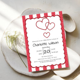 Modern Red Chalk Stripes Vertical Baby Shower Einladung