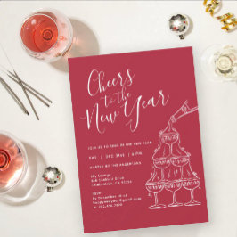 Modern Red Cheers to the New Year Party  Einladung