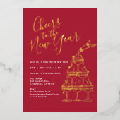 Modern Red Cheers to the New Year Party Folieneinladung (Vorderseite)