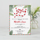 Modern Red Christmas Candy Cane Joy Baby Shower Einladung (Stehend Vorderseite)