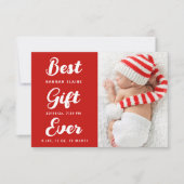 Modern red christmas holiday birth announcement ankündigung (Vorderseite)