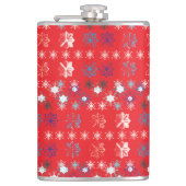 Modern Red Christmas Holiday Snowflake Muster Flachmann (Vorderseite)