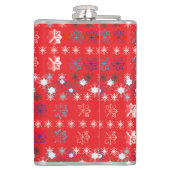Modern Red Christmas Holiday Snowflake Muster Flachmann (Rückseite)