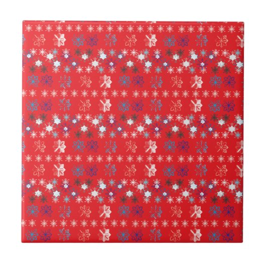 Modern Red Christmas Holiday Snowflake Muster Fliese (Vorderseite)