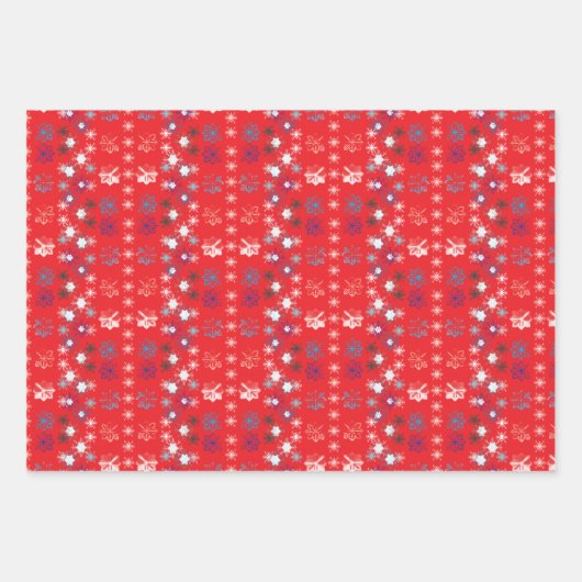 Modern Red Christmas Holiday Snowflake Muster Geschenkpapier Set (Vorderseite 2)
